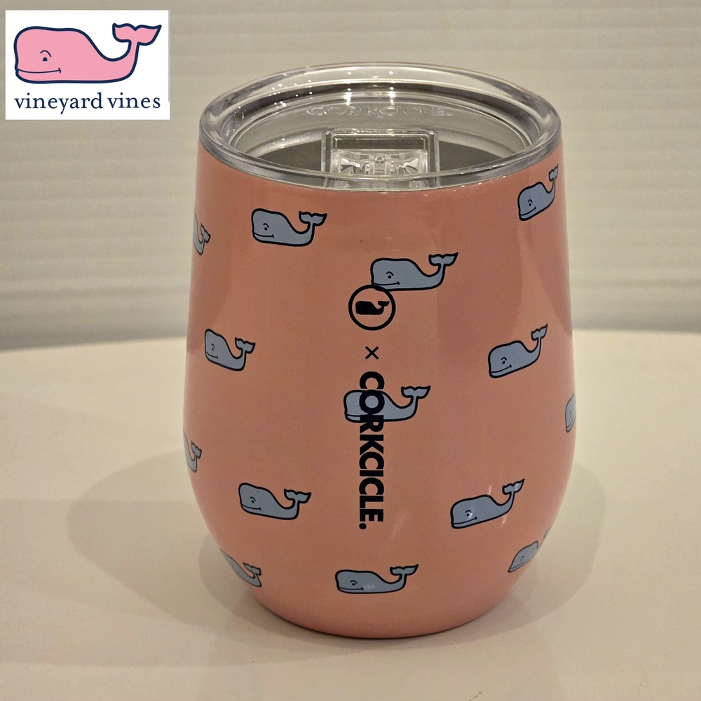 NWT Vineyard Vines x Corkcicle Pink Whale Stemless, Insulated Tumbler with Lid